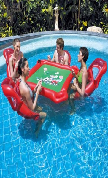 Ganzwasserpark aufblasbarer Mahjong Poker Tisch Set schwimmende Reihe aufblasbarer Stuhl Float Spaß Pool Spielzeug Outdoor -Spielzeug Erwachsene High Q2054989