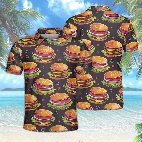 Camisas de pólo de amante de hambúrguer de polos masculinos para homens roupas harajuku moda hambúrguer camiseta hip hop havaiano manga curta y2k machos tee tops