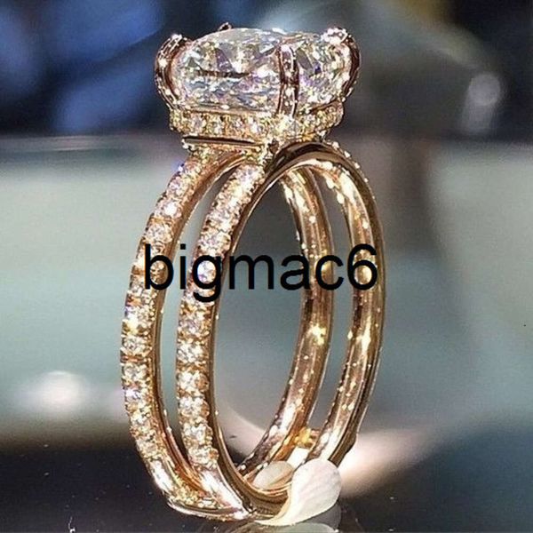 Anéis de banda 14K Gold Double Diamond Crown Ring Diamond Princess Noivage Rings for Womens Ladies Fashion Jewelry