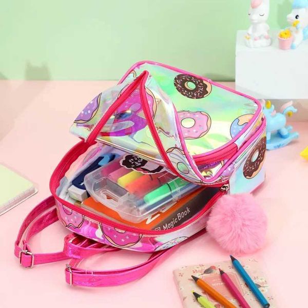 Mochilas Cartoon Donut a laser infantil bolsa de escola geleia infantil mochilas impermeabilizada mochila fofa infantil infantil pvc escolar bolsa de bolsa