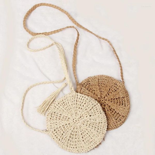 Stume a tracolla Summer Crossbody Borse Rattan Round Straw 2024 Travel Beach Borse da donna e borse intrecciate intrecciate casual