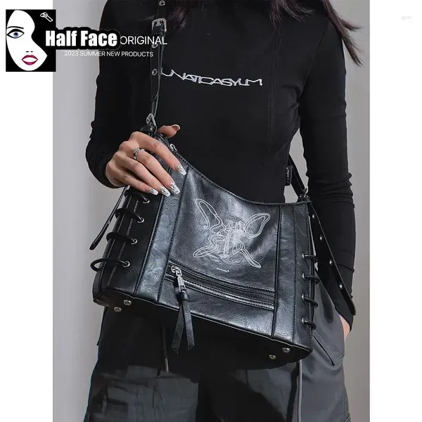 SOLDE SCHEGGI Y2K GIRL harajuku borse gotiche di alta strada punk punk punk un motore vintage a motore crossbody tote