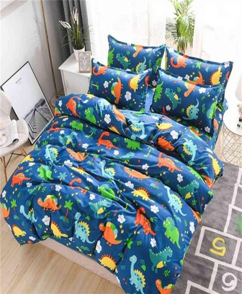 Cartoon Dinosaur per bambini Set di biancheria da letto da letto 4 pezzi Set di coperture per piumone Girl Boy Cinetto Copertina trapunta Foglio Linesollo delle code H9466687