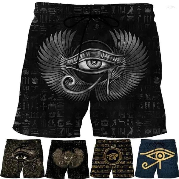 Shorts masculinos olho de horus 3d impressão de verão street de moda egípcia deuses casuais swim skateboard esportes calças curtas