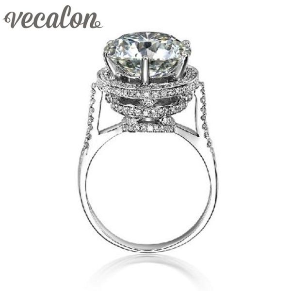 Vecalon 2016 Brand Design Female Crown Ring 5CT Simulierte Diamant CZ 925 Sterling Silber Engagement Ehering Band Ring für Frauen 2446