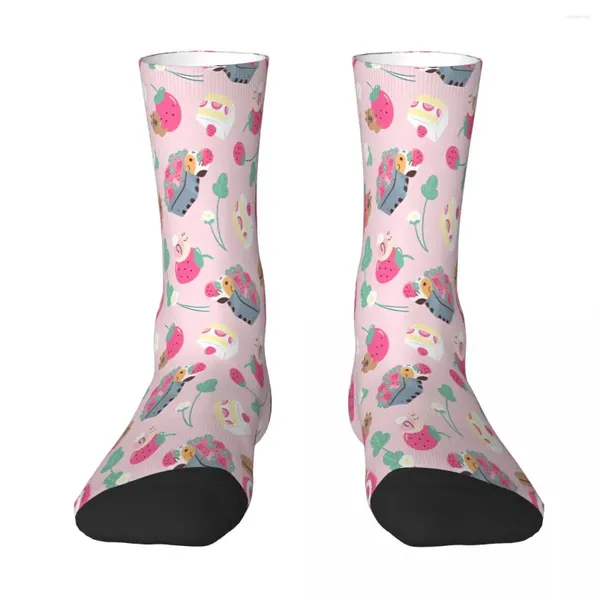 Erkek Socks Bubu ve Moonch çilek mevsimi desen capybara kobay çorap erkek kadın kadın polyester çoraplar özelleştirilebilir komik