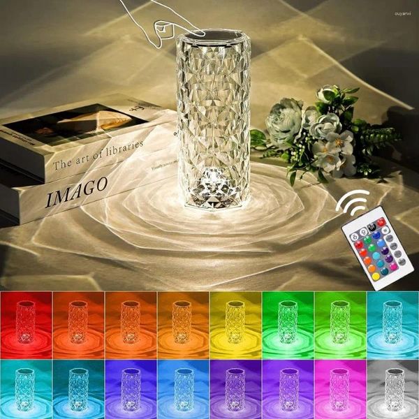 Lâmpadas de mesa Led Led Night Light Lamp Crystal Rose Smart Touch Diamond Atmosfera Sala Decors estéticos Decorações de casa Decorações de casa Presente