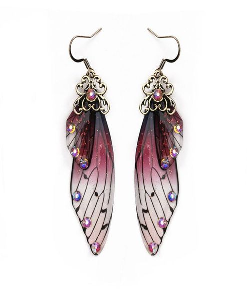 Mode handgefertigt Femme Flügel Tropfen Ohrringe Goldfarbe Fairy Tale Cicada Wings Ohrringe Strass lila Ohrringe Vintage Schmuck G4386577
