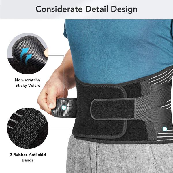 Aolikes Back Back Back con 6 soggiorni anti-skid Orthopedic Lombare Support Belt di supporto in vita traspirante per il sollievo dal dolore da palestra