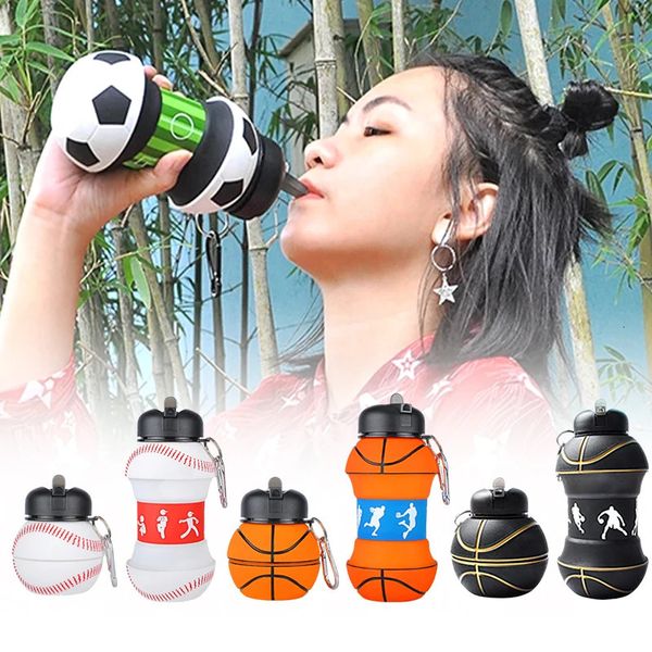 1 литр складных футбольных детей бутылки с водой портативные спортивные бутылки с водой футбол футбольный мяч в форме бутылки с силиконовой чашкой 240507