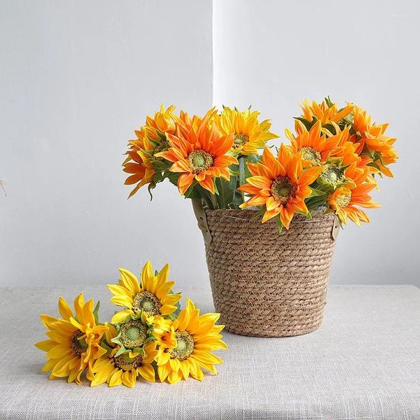 Dekorative Blumen 78 cm Sonnenblume künstliche Blume Single Stiel mit 2 Köpfen Bauernhausstil Dekor POFORY PROFE