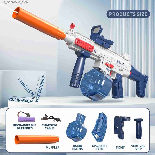 Песчаная игра в воду Fun Новый Uzi Water Gun Electric Pistol Shooting Game Toy Toy Cannon Summer Bightoor Fightoor Beach Childrens Boy Gift Q240408