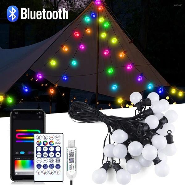 Saiten im Freien farbenfrohe LED -Schnur leichte wasserdichte Feen -Lichter Schlafzimmer Garten Camping Weihnachtsdekor Girlande Lampe Bluetooth USB 5V