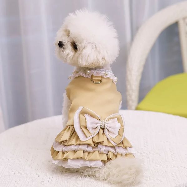 Vestido de cachorro de princesa fofa coreana moda bichon petdy roupas dring gato saia chicote 240508