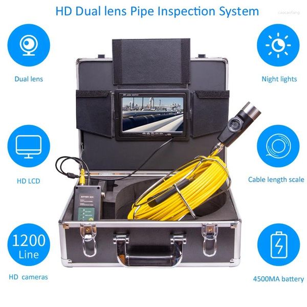 Sistema di ispezione del tubo fognario con pipeline di visione notturna con due obiettivi e video record di supporto LCD HD 7inch WP70E