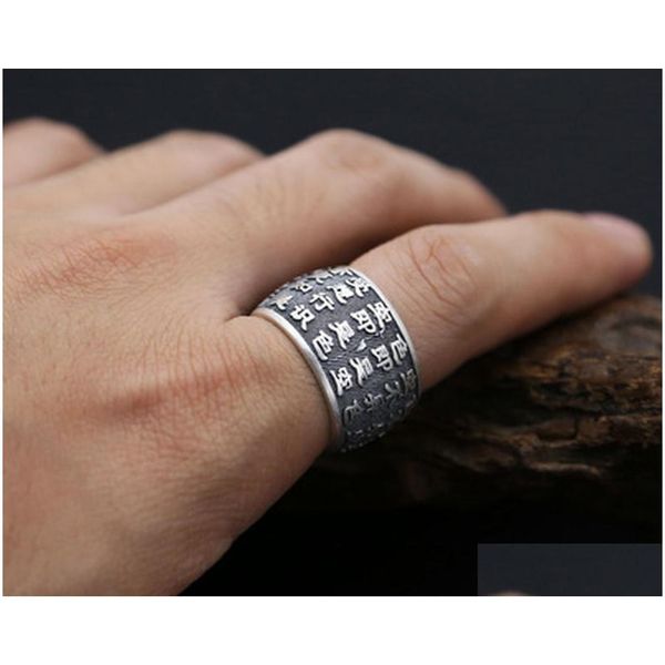 Anelli di banda 999 Sterling Sier Buddhist Heart Sutra Ring per uomini Donne Buddha Vintage Gioielli Vintage9223997 Gioielli consegna a goccia OTF7F