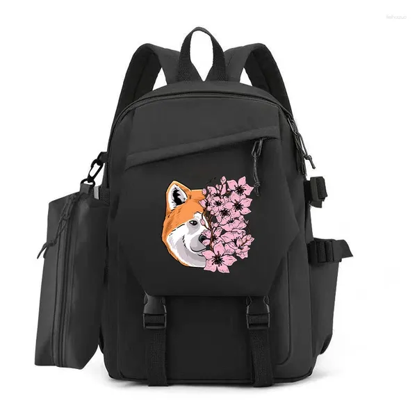 Backpack School for Girls Boys Book Bag Akita Inu Dog With Cherry Blossoms School School College Students