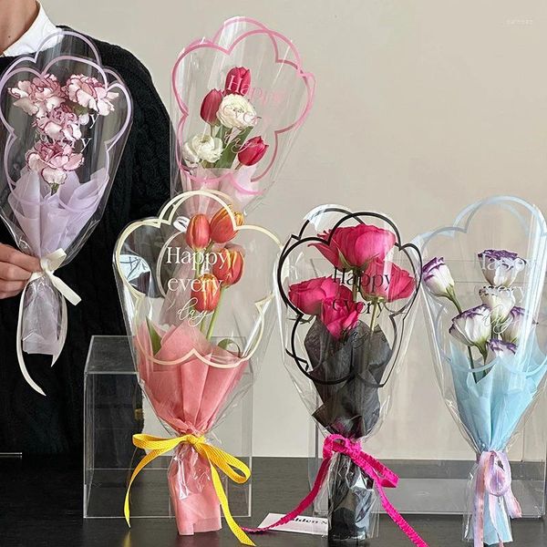 Wrap regalo 50 pezzi da 50 pezzi per imballaggio a fiori singolo sacchetto di imballaggio cellophane trasparente per matrimoni Fiorista Fiorista Borse da imballaggio