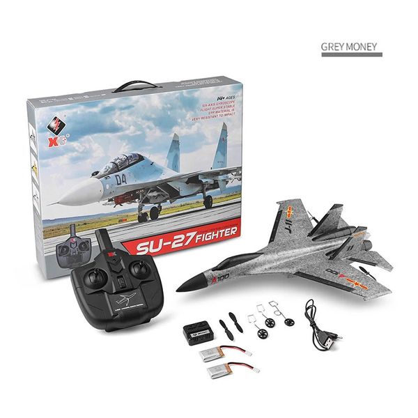 Wltoys XK A100 2.4GHz 3Ch Fernbedienung Flugzeuge Radiokontrolle SU27 J-11 RC Foam Flugzeugmodell Spielzeug für Jungen Kinder 240507