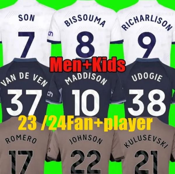 23 24 25 Maddison Son Football Jersey Romero Kulusevski Richarlison Kulusevski van de ven bissouma Johnson Football Kit Рубашка Spurs Top Men Kids Set Soccer Jerseys