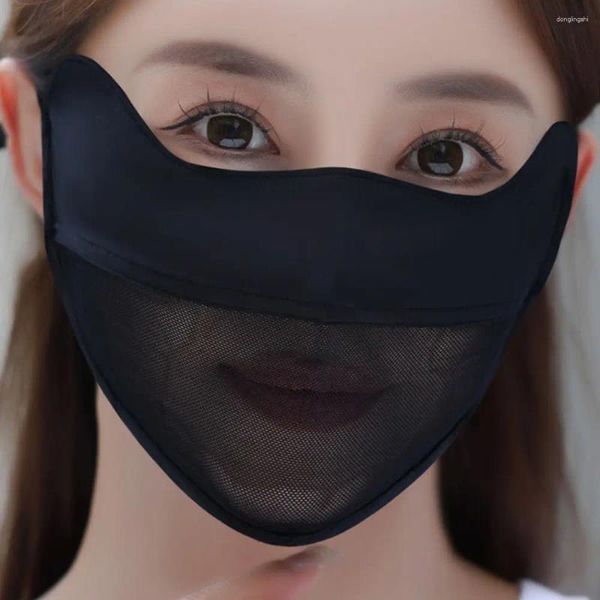 Sciarpe protezione UV Seta faccia sciarpa elastica colore solido mesh crema velo maschera anti-uv escursionismo