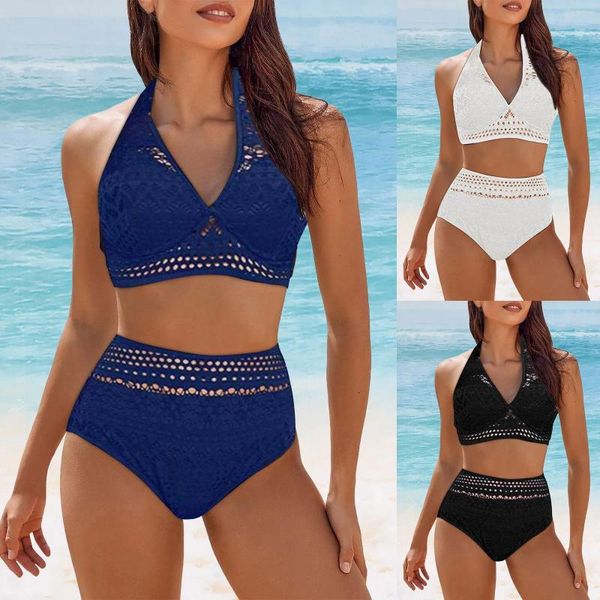 Swimwear femminile Due costumi da bagno con set di bikini ricamato a vita alta per 2024