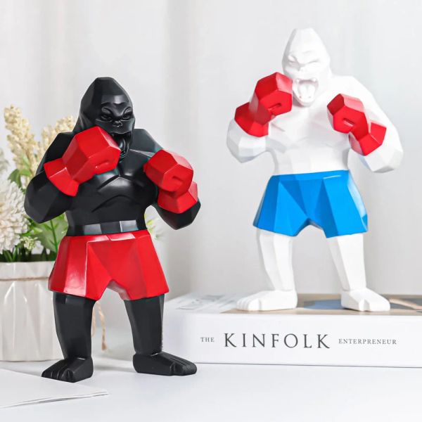 Skulpturen kreativer Boxking King Kong Skulptur Boxing König Gorilla Dekoration Tier Wohnzimmer Dekoration Harzstatue Home Dekoration