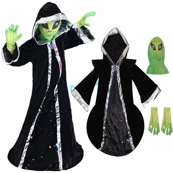 Green et Alien Lord Figurino Cosplay For Children Witch Horror Máscara de Máscara de Halloween traje para crianças 240426