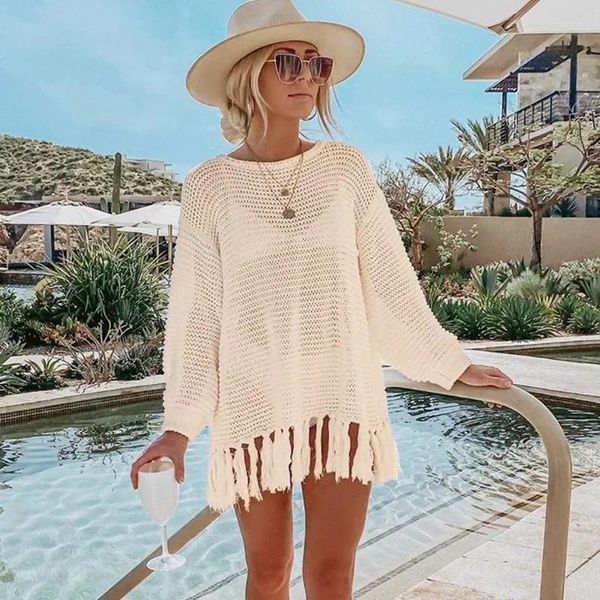 Sommer Beach Cover ups hohl aus gestrickte Quasten Swimwears Bikini Haken Badeanzug Sonnenschutz