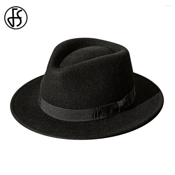 Boinas FS Francês Cavalheiro Black Jazz Hats Para homens com fita Cap Cap Felt Fedoras Festas Festas Trilby Hat Women UNISSISEX