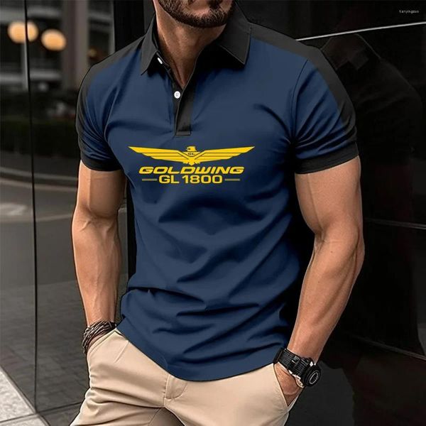 Polos da uomo Shirt harajuku 2024 Polo di cotone per uomini Golden Wing GL1800 Colore abbinata Sport casual Sports Short