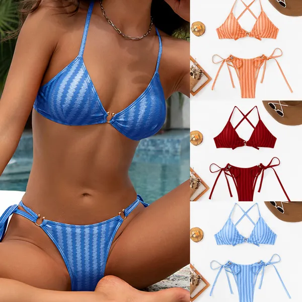 Sexy Designer Women Bikini Set Hot Micro Metal Swimwear Fashion Girls Classic Low Waist Lace Up Swimsuit Summer Beach Swim Wear Bathing Suday Tongs Top Biquini