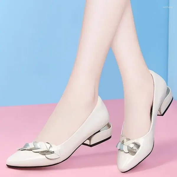 Scarpe casual donna calzature tacchi quadrati in pelle normale punta di punta di carriera poco profonda tacco basso basso elegante per donne con medium
