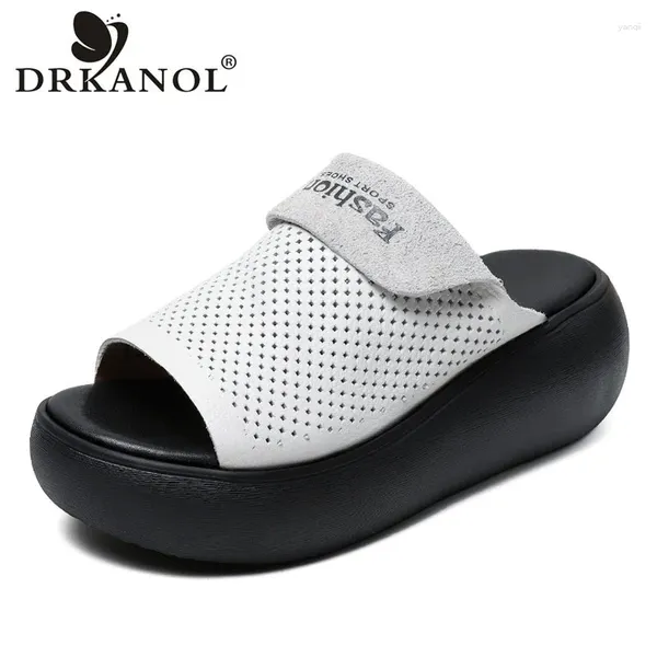 Pantofole Drkanol Fashion Women Slide vera pelle per cunei aperti tallone casual estate piattaforma piattaforma scarpe slingback