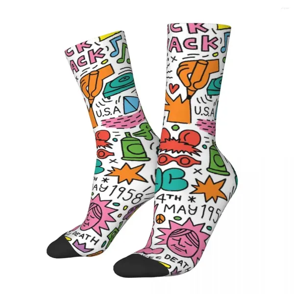 Calzini da uomo felice divertente compressione arcobaleno danza retrò harajuku doodle art hip hop novità equipaggio casual equipaggio matto di calzino stampato