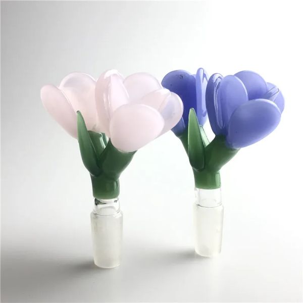 Doppelblumenkopfglas Bongschale mit 14 mm 18 mm männlichen Schalen weiß blau rosa farbenfrohe dicke dicke Pyrex -Glas -Raucherwasserrohre Ll