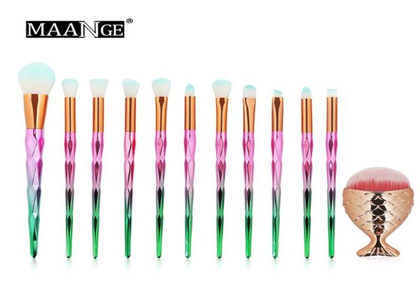 MAANGE 12PCS Diamond Handle Makeup Brush e Mermaid Foundation Confint Confio Brushes Definir Fundação Profissional Blush Shoes3939239