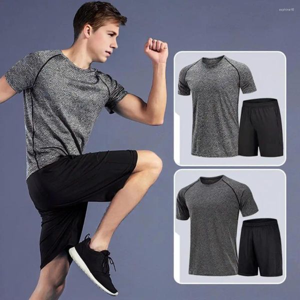 T-shirt de camiseta de seda gelo masculino Conjunto de roupas esportivas de verão O-Gobes Colo