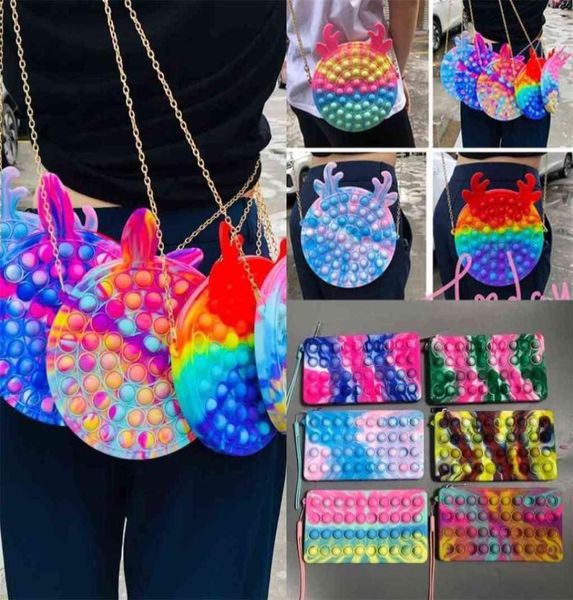 Fidget Crossbody Chain Bag Push Bubble Silicone Burracha Bolsa de borracha Fanny Pack Macaron Rainbow Mackpacks Bolsa Bolsa Bolsa Comética M2646614