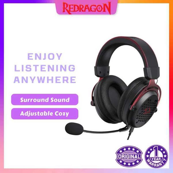 Fones de ouvido Redragon H386 Diomas USB Wired Gaming Headset 7.1 Somernom Surround 53mm Driver Removível Microphone Headphones J240508