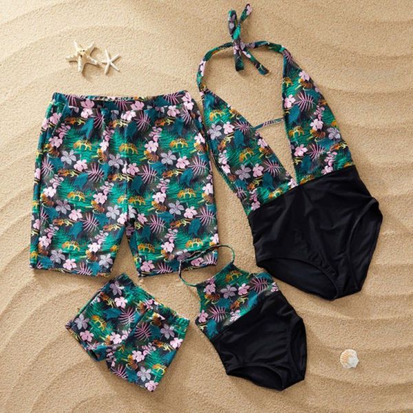 Family Swimwear Leaf Print Swimsuit Mother Filha Banho Terce