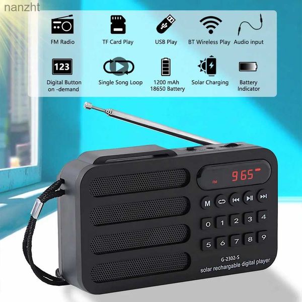 Alto -falantes portáteis de telefone celular Rádio portátil fm mp3 USB Bluetooth Wireless Speiler suporta Cartão solar TF Card Player USB Music com FM Radio Receiver