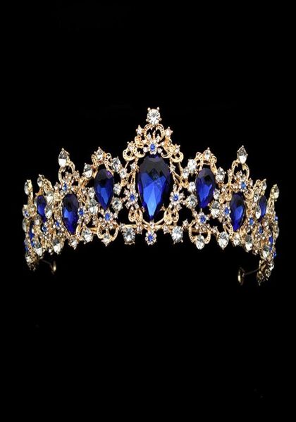 Grande Luxo Moda de Cristal Cristal Tiara Bridal Diamante Royal Blue Crown Jewelry Hair Jewelry for Bridesmaid Bride C1811201226215