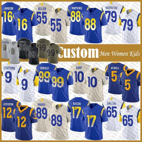 Custom 10 Cooper Kupp Aaron Donald Football Jersey Matthew Stafford Tyler Higbee Puka Nacua Tutu Atwell Rob Havenstein Van Jefferson 246M