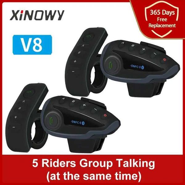 Telefones celulares Ear fones de ouvido Xinowy V8 1200m Bluetooth Motorcycle Helmet Intercom Adequado para 5 pilotos Intercom
