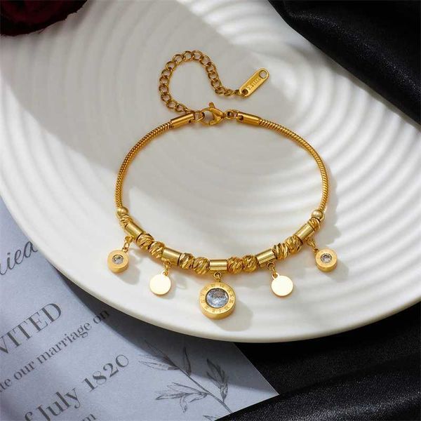 Bangle 316L из нержавеющей стали новая мода, украшения, циркон, римские цифры, резные рисунки, бретельские изделия из бисера, толстые цепи, для женщин браслеты для женщин