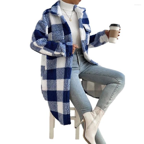 Damenjacken Outwear Jacke täglich Fleece für Urlaubs Shacket Strickjacken Trench Coat Damen Tartan Check Ladies Winter warm warm warm warm warm warm warm warm warm warm warm