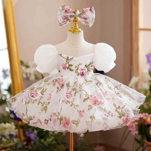 Taufkleider spanisches Mädchen Royal Dress Childrens Geburtstag Baptist elegante Blumenfrosch Boutique Party Weste Q240507