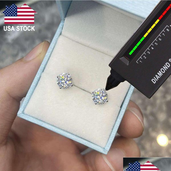 Charm Drop USA Warehouse M-10mm 18K Gold Batilhado 925 Sterling Sier VVS Moissanite Diamond Women Mossanite Stud Brincos Men Delivery Je Dhdzx