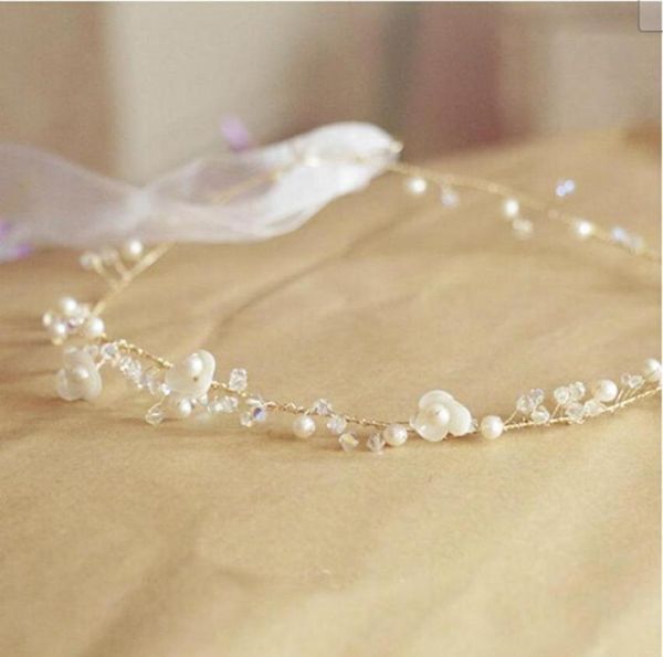 2014 Real Pearl Bridal Tiaras Hair Accessoires Muschel Blume Perlen Gold Haar Vine SSJ Hochzeit Kopfstück Braut Haarzubehör HEA756469